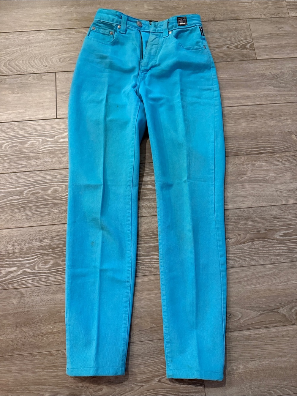 Y2K Versace Jeans Couture Bright Blue Jeans, Sz 27/41